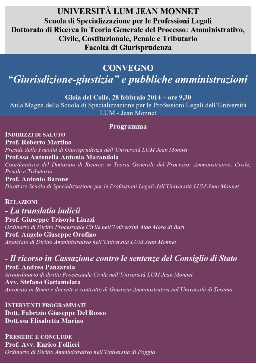 Giurisdizione giustizia e pubblica amministrazione - Gioa del Colle BA- 28 febbraio 2014