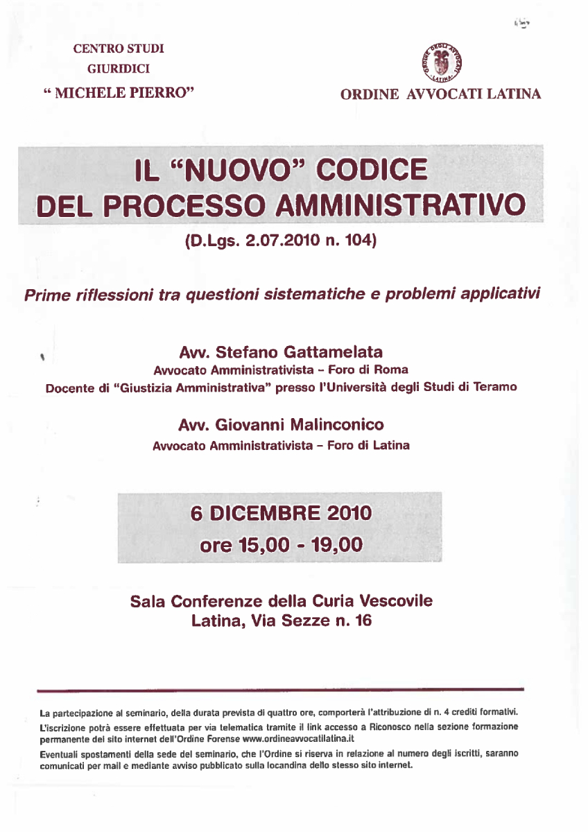 Il nuovo Codice del Processo Amministrativo 06-12-2010