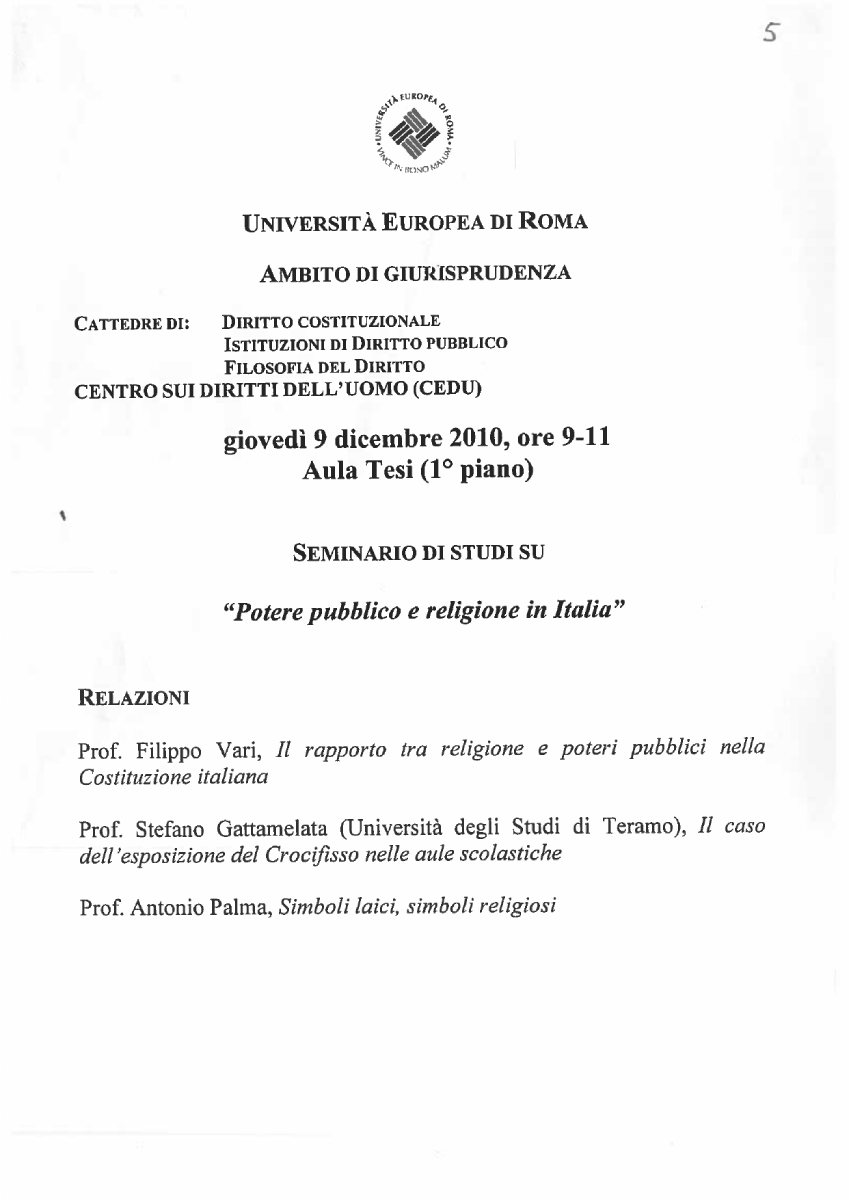 Potere pubblico e religione italiana 09-12-2010